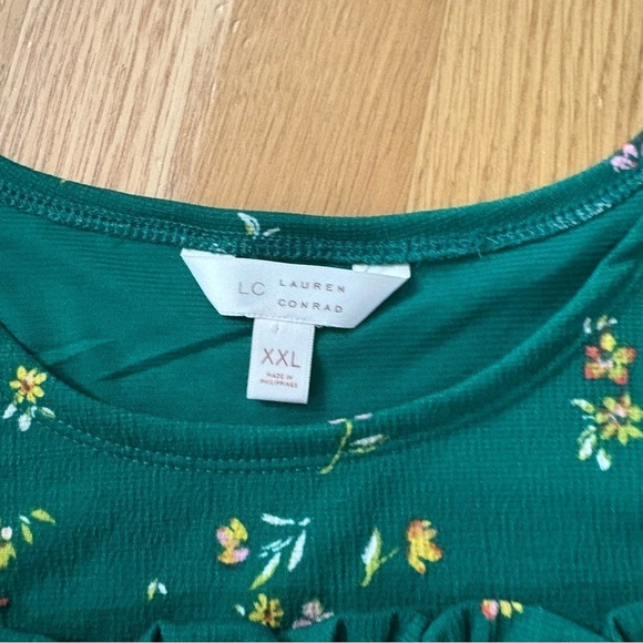 LC Lauren Conrad Cold Shoulder Green Floral Dress XXL Spring Irish - Picture 4 of 5